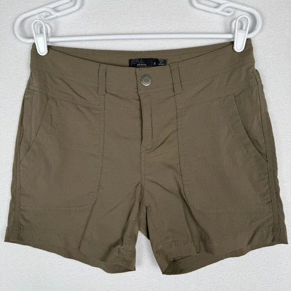 prAna Womens 6 Olivia Alana Shorts Hiking Outdoor Mustard Camo Nylon Stretch - Picture 6 of 16